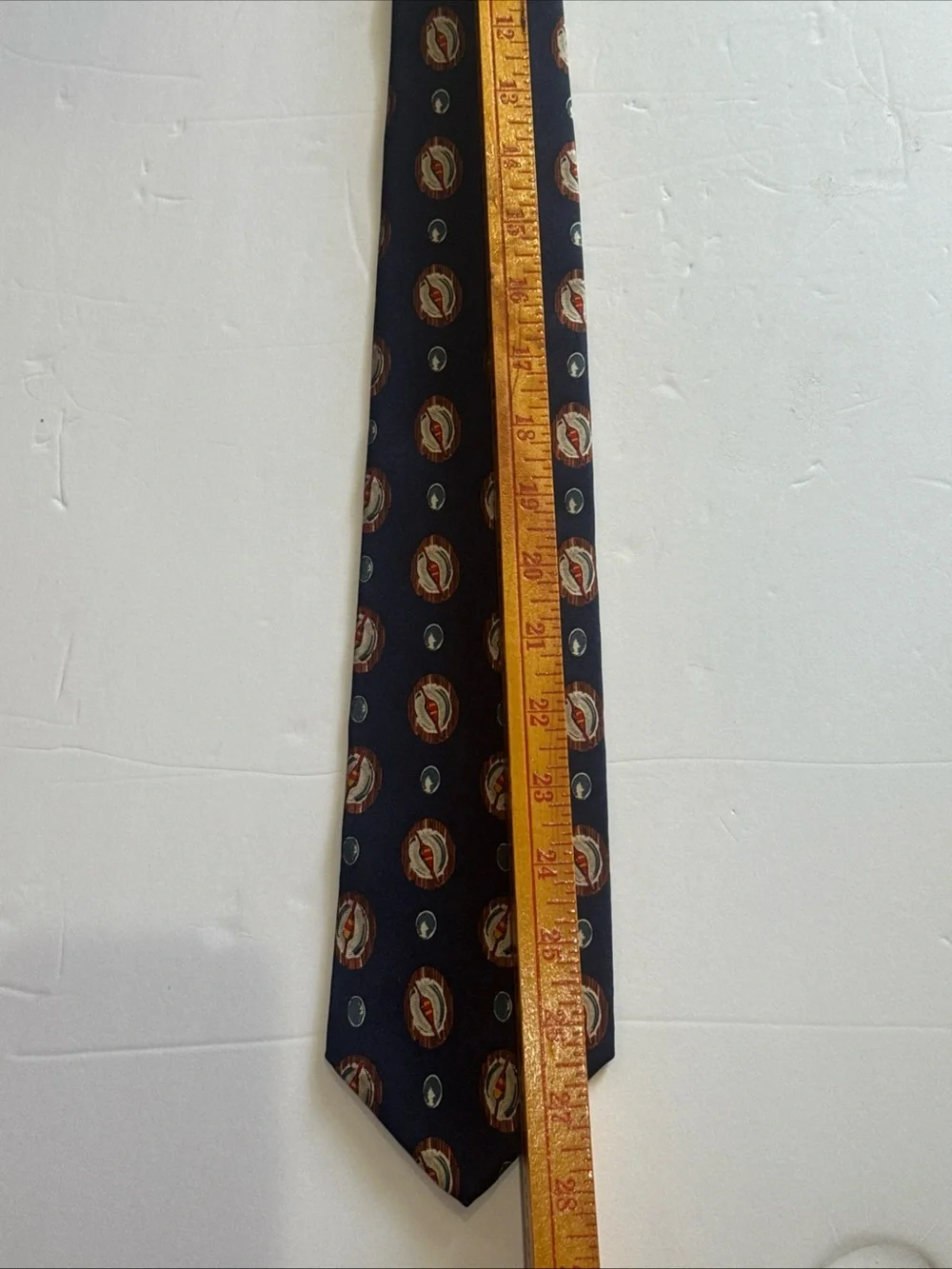 Chaps Ralph Lauren Navy Tie with Red and Gold Medallion Pattern - Picture 4 of 4